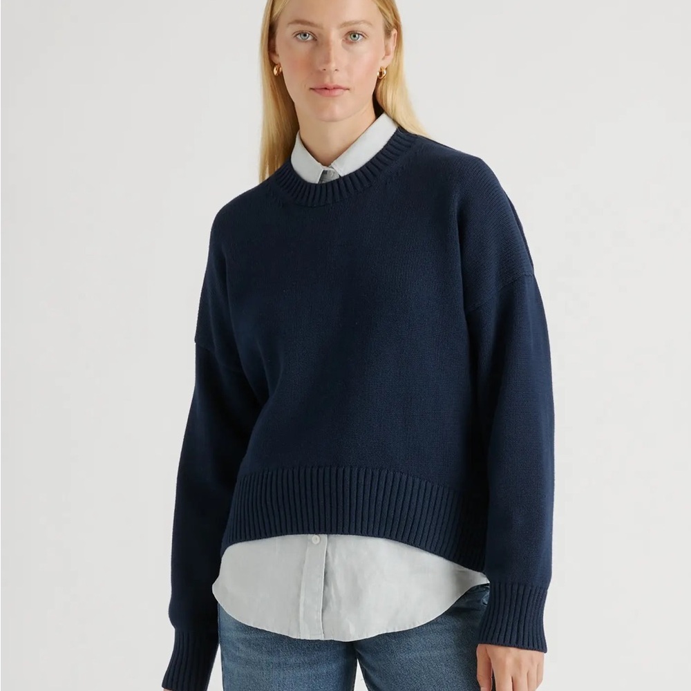 Quince 100% Organic Cotton Boyfriend Crew
Sweater in Navy size Large